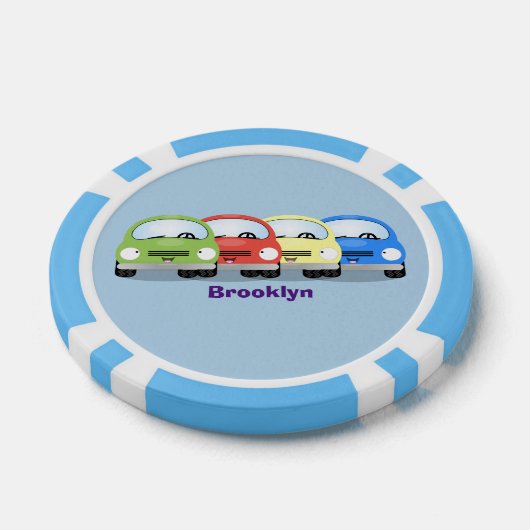 かわいいかわいい車の漫画イラストレーション ポーカーチップ (シングル)