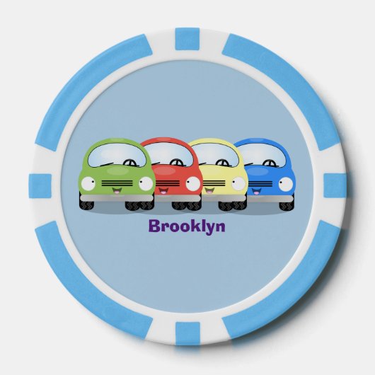 かわいいかわいい車の漫画イラストレーション ポーカーチップ (正面)