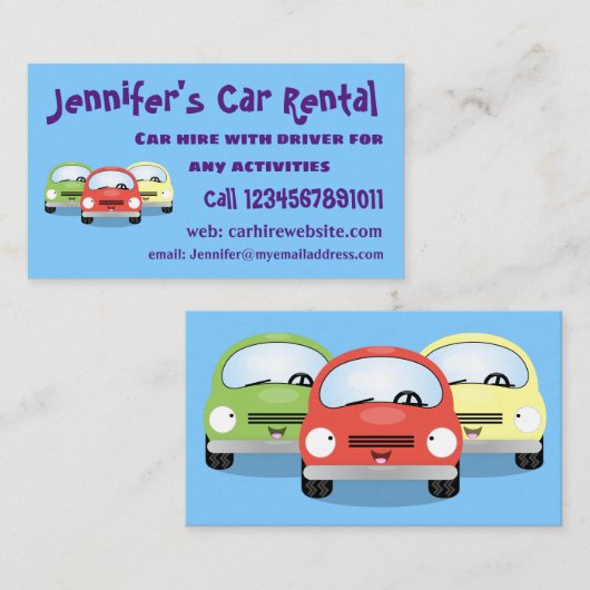 かわいいかわいい車の漫画イラストレーション 名刺 (正面/裏面)