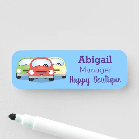 かわいいかわいい車の漫画イラストレーション 名札 (インサイチュ)