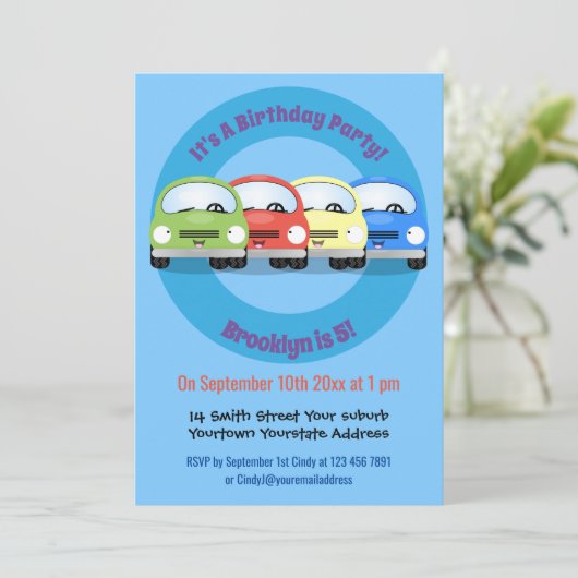 かわいいかわいい車の漫画イラストレーション 招待状 (スタンド正面)