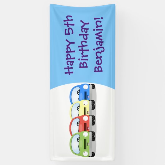 かわいいかわいい車の漫画イラストレーション 横断幕 (縦)