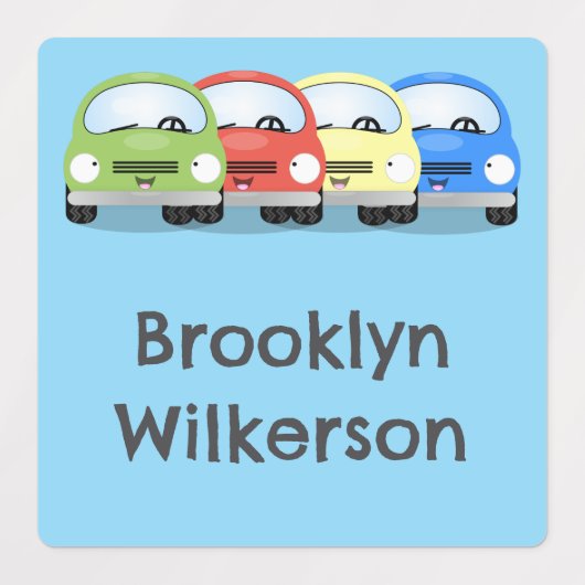 かわいいかわいい車の漫画パーソナライズされた ラベル (デザイン1)