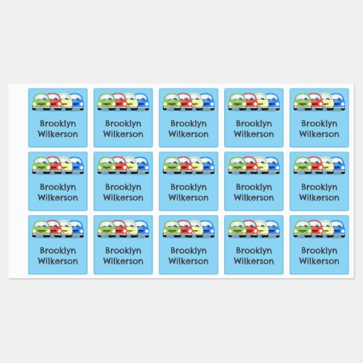 かわいいかわいい車の漫画パーソナライズされた ラベル (シート)