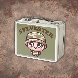 かわいいかわいい軍カモフラージモノグラムオングリーン   メタルランチボックス