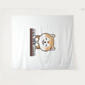 かわいいかわいい遊犬のピアノ鍵盤 タペストリー (正面(横))