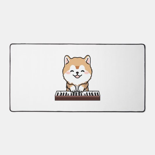かわいいかわいい遊犬のピアノ鍵盤 デスクマット (正面)