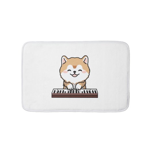 かわいいかわいい遊犬のピアノ鍵盤 バスマット (正面)