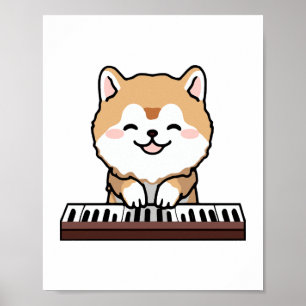 かわいいかわいい遊犬のピアノ鍵盤 ポスター