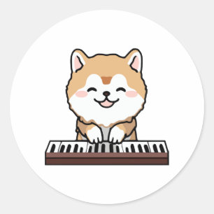 かわいいかわいい遊犬のピアノ鍵盤 ラウンドシール