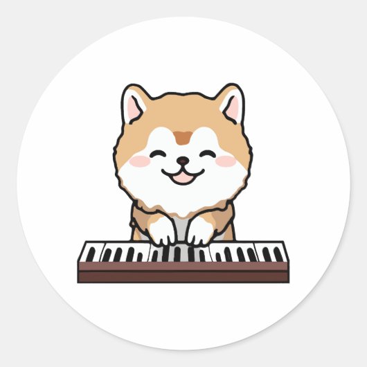 かわいいかわいい遊犬のピアノ鍵盤 ラウンドシール (正面)