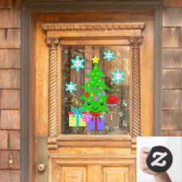 かわいいかわいい顔クリスマスツリーシーンエントリ18x24 ウィンドウサイン