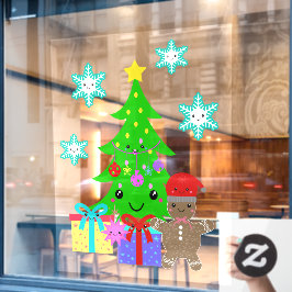 かわいいかわいい顔クリスマスツリーシーン52x72 & Down ウィンドウサイン