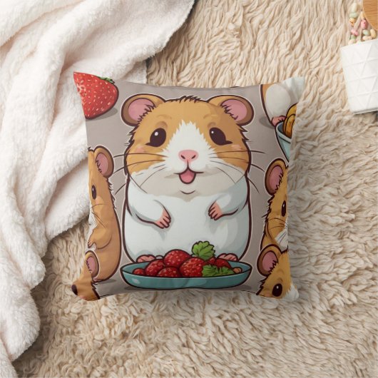 かわいいかわいい食べはイチゴをハムスター クッション (ブランケット)