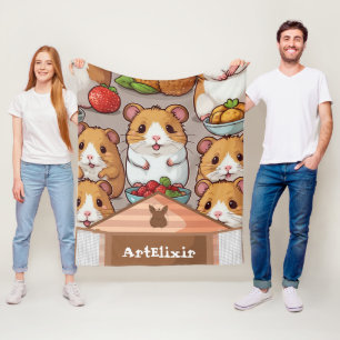 かわいいかわいい食べはイチゴをハムスター フリースブランケット