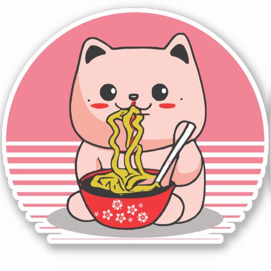 かわいいかわいい食べ物猫ラーメン シール (正面)