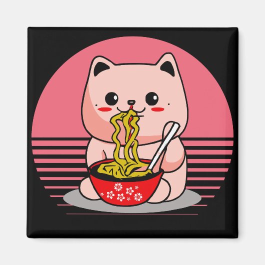 かわいいかわいい食べ物猫ラーメン マグネット (正面)