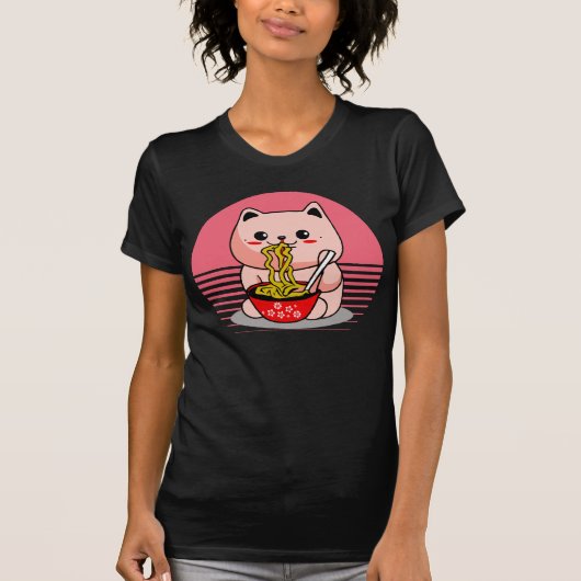 かわいいかわいい食べ物猫ラーメン Tシャツ (正面)