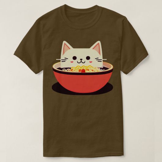 かわいいかわいい食べ猫ラーメンを丼に Tシャツ (デザイン正面)