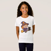 かわいいかわいい魔女と猫ハロウィンデザイン Tシャツ (正面フル)