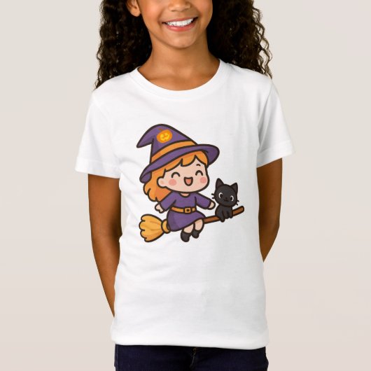 かわいいかわいい魔女と猫ハロウィンデザイン Tシャツ (正面)