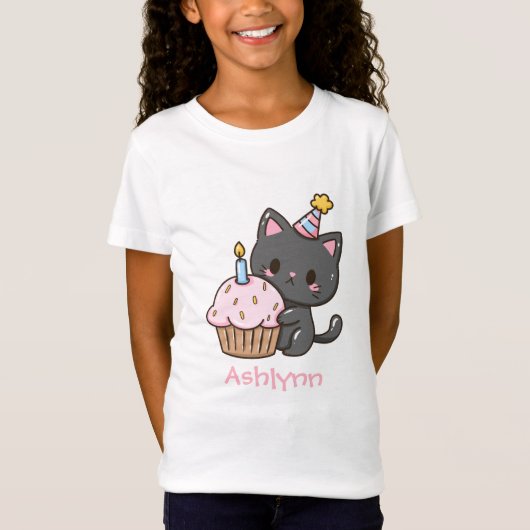 かわいいかわいい黒猫バースデーパーティパーソナライズされたー Tシャツ (正面)