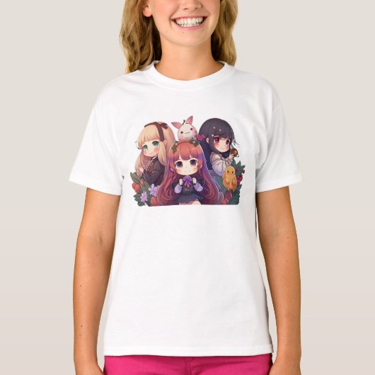 かわいいかわいこちゃん：愛らしいアニメTシャツ子供へ Tシャツ (正面)