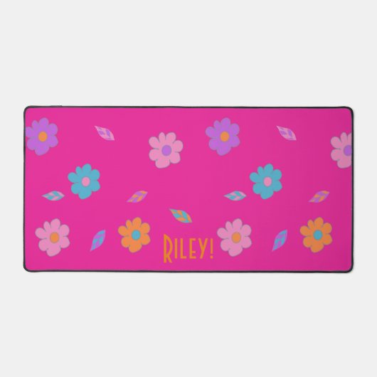 かわいいかわいらしガールズピンクレトロ花 デスクマット (正面)