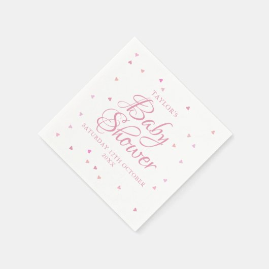 かわいいかわいらしピンクのハート赤ちゃんシャワー スタンダードカクテルナプキン (角)