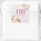 かわいいかわいらしピンク桃の花100th誕生日パーティー スクエアシール (バッグ)