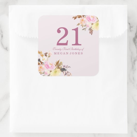 かわいいかわいらしピンク桃の花21歳の誕生日パーティー スクエアシール (バッグ)