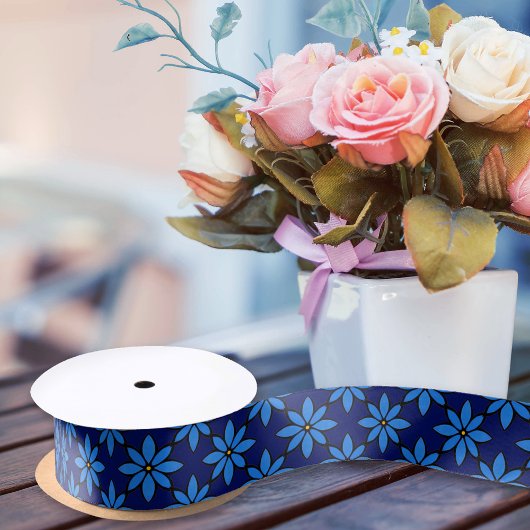 かわいいかわいらしフラワーネイビーブルーデイジーガーリーフローラ サテンリボン