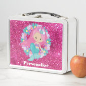 かわいいかわいらしマーメイドピンクグリッターパーソナライズされた メタルランチボックス (インサイチュ)
