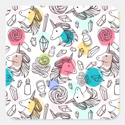 かわいいかわいらしユニコーン スクエアシール (正面)