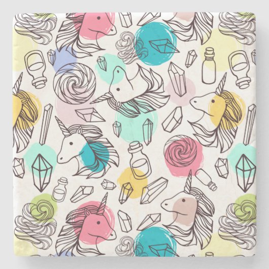 かわいいかわいらしユニコーン ストーンコースター (正面)