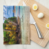 かわいいかわいらし夏ハワイアンビーチ水彩 キッチンタオル (四つ折り)