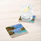 かわいいかわいらし夏ハワイアンビーチ水彩 スクエアペーパーコースター (インサイチュ)