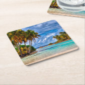 かわいいかわいらし夏ハワイアンビーチ水彩 スクエアペーパーコースター (アングル)