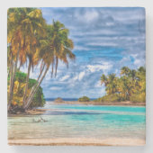 かわいいかわいらし夏ハワイアンビーチ水彩 ストーンコースター (正面)