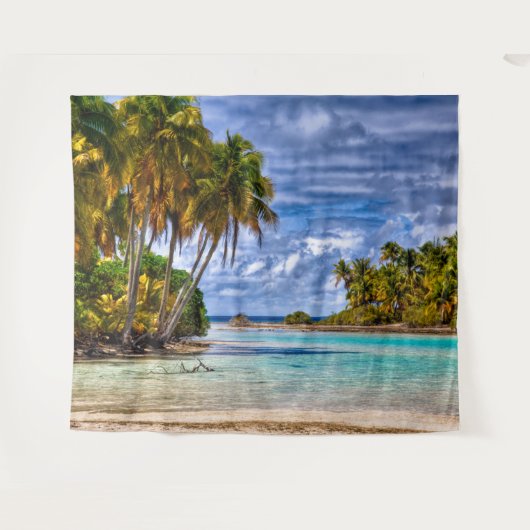 かわいいかわいらし夏ハワイアンビーチ水彩 タペストリー (正面(横))