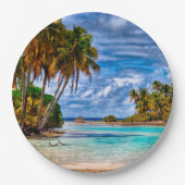 かわいいかわいらし夏ハワイアンビーチ水彩 ペーパープレート (正面)