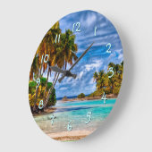 かわいいかわいらし夏ハワイアンビーチ水彩 ラージ壁時計 (傾斜)