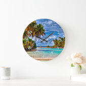 かわいいかわいらし夏ハワイアンビーチ水彩 ラージ壁時計 (ホーム)