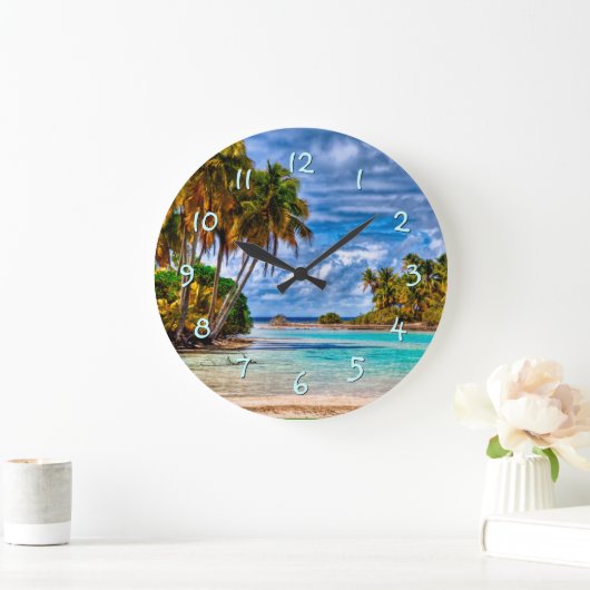 かわいいかわいらし夏ハワイアンビーチ水彩 ラージ壁時計 (ホーム)