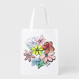 かわいいかわいらし水彩フローラブーケ エコバッグ