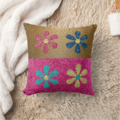 かわいいかわいらし金ゴールドピンクグリッターガーリー花 クッション (ブランケット)