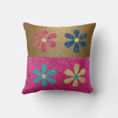 かわいいかわいらし金ゴールドピンクグリッターガーリー花 クッション (裏面)