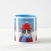 かわいいかんじき猫、雪が多い冬の自然 マグカップ (中央)