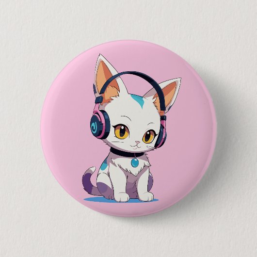 かわいいがヘッドフォンを揺らす 缶バッジ (正面)
