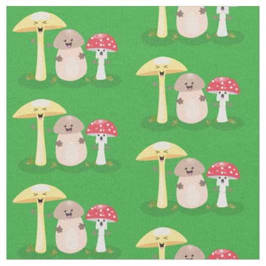 かわいいきのこマッシュルーム ファブリック (クローズアップ)